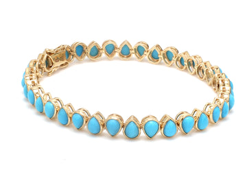 Turquoise Pear Cabochon Upside Down Tennis Bracelet Gold