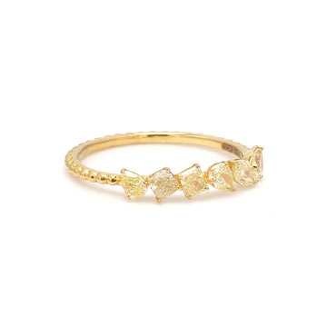 Fancy Shape Diamond Half Band Gold Ring | Yellow Diamond Bead Band Ring Gold