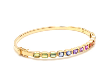 Rainbow Ombre Sapphire Bangle | Emerald-Cut Bezel Set in 14K or 18K Solid Gold