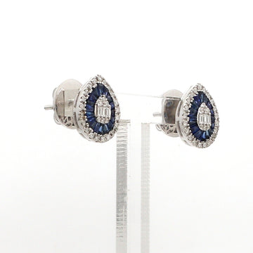 Blue Sapphire & Diamond Teardrop Stud Earrings in 14K 18K Gold