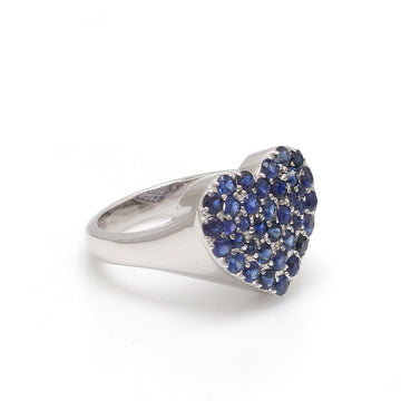 Blue Sapphire Heart Pave Set Ring