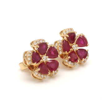 Ruby and Diamond Flower Earrings in Solid Gold – Floral Studs