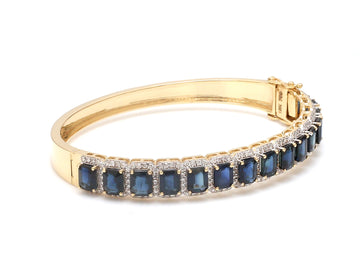 Blue Sapphire and Diamond Bangle in Gold – Elegant Statement Bracelet