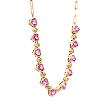 Pink Sapphire Heart Necklace with Diamonds