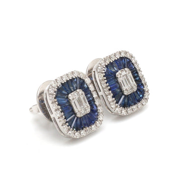 Blue Sapphire and Diamond Halo Stud Earrings Gold