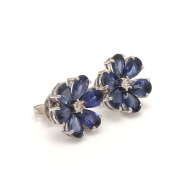 Blue Sapphire Pear Floral Studs Earrings