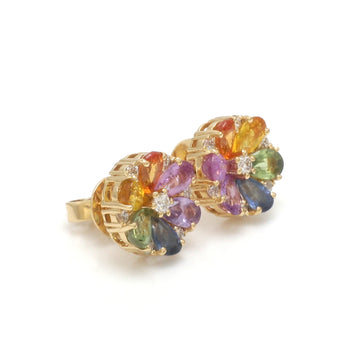 Rainbow Sapphire Pear Cut Diamond Flower Stud Earrings Gold | Multicolor Sapphire Floral Earrings (Copy)