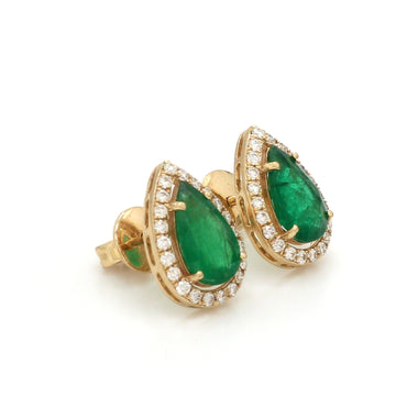 Teardrop Emerald Diamond Earrings | 14K 18K Solid Gold Studs