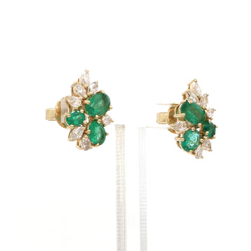 Emerald & Diamond Cluster Stud Earrings Gold