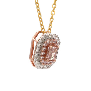 Pink Diamond Double Halo Pendant Gold | Radiant Cushion Pink Diamond Necklace
