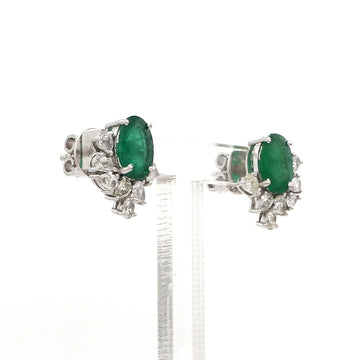 Elegant Oval Emerald & Diamond Cluster Earrings in Solid Gold