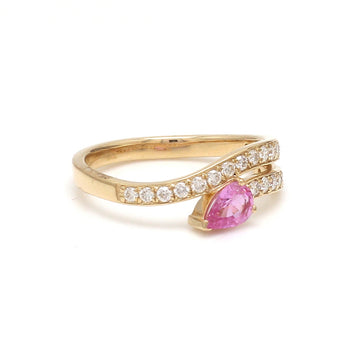 Pear Pink Sapphire and Diamond Bypass Ring in 14K 18K Solid Gold