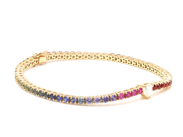 Rainbow Sapphire Heart Diamond Tennis Bracelet