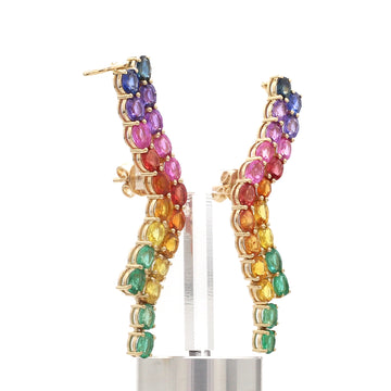 Rainbow Sapphire Oval Crawler Earrings