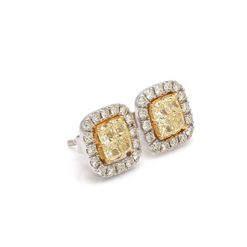 Yellow Diamond Halo Stud Earrings – Natural Diamond Halo Studs Earrings