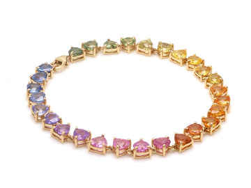 Rainbow Sapphire Prong Set Link Chain Heart Bracelet