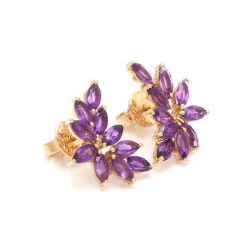 Amethyst Floral Cluster Earrings in Gold – Marquise Cut Purple Gemstone Statement Jewelry