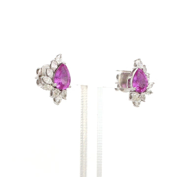 Pink Sapphire and Diamond Cluster Earrings Gold – Pear Shape Studs