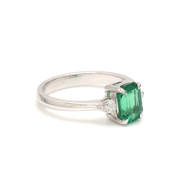 Emerald Three Stone Ring Gold | Shield Cut Diamond Side Stones | Elegant Emerald Engagement Ring