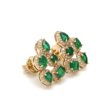 Emerald & Diamond Cluster Earrings Gold