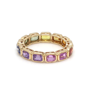 Rainbow Sapphire Octagon Bezel Ring