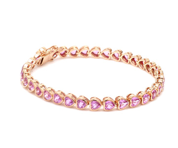 Pink Sapphire Bezel Set Heart Tennis Bracelet