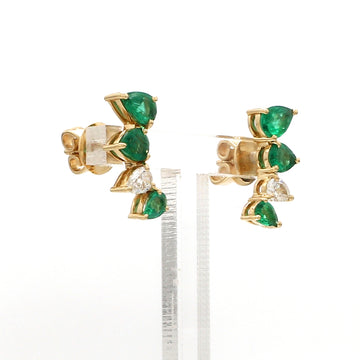 Emerald & Diamond Climber Earrings Gold – Modern Emerald Earrings Gold
