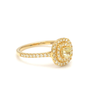 Natural Yellow Diamond Ring Gold with Double Halo Diamonds