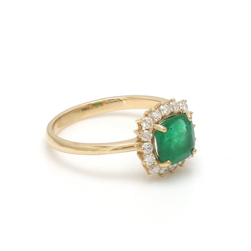 Emerald and Diamond Cushion Cut Halo Ring Gold