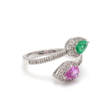 Emerald Pink Sapphire Diamond Pear Ring