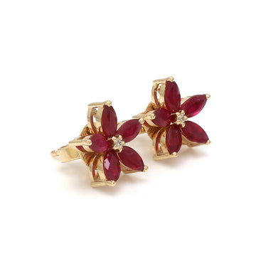 Ruby Diamond Floral Stud Earrings Gold – Flower Gemstone Studs