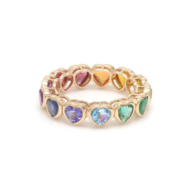 Rainbow Gemstone Heart Bezel Set Ring