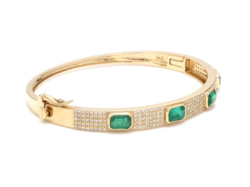 Emerald and Diamond Pavé Bangle Bracelet in Solid Gold