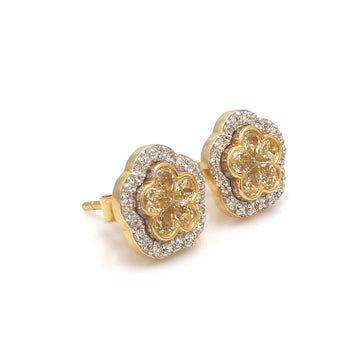 Yellow Diamond Floral Halo Earrings – Natural Diamond Gold Studs