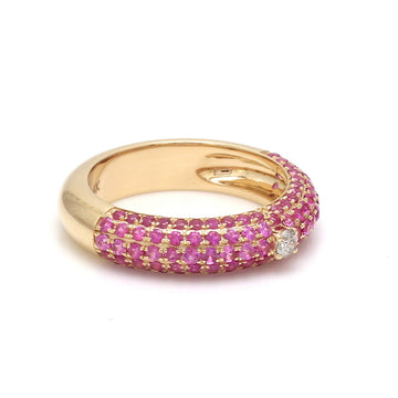 Pink Sapphire and Diamond Dome Band in 14K Yellow Gold