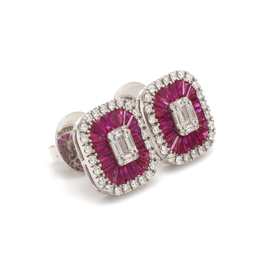 Ruby and Diamond Halo Stud Earrings in Gold