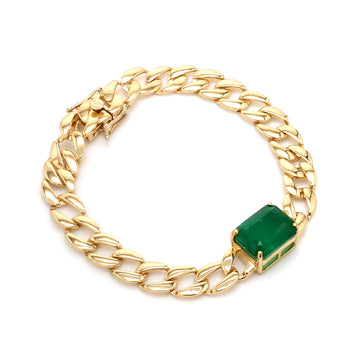 Emerald Big Octagon Cuban Chain Bracelet
