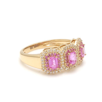 Pink Sapphire and Diamond Ring in Solid Gold – Vintage-Inspired Three-Stone Ring