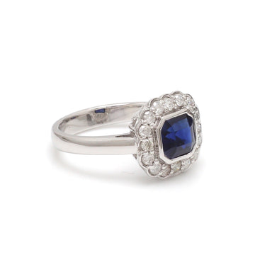 Blue Sapphire East West Diamond Antique Ring