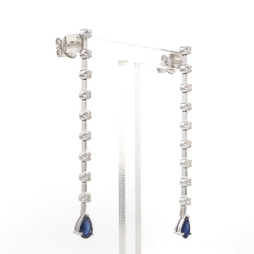Blue Sapphire & Diamond Drop Earrings | 14K 18K White Gold | Long Teardrop Dangle Earrings