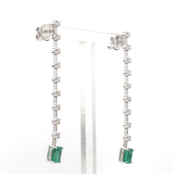Emerald & Diamond Drop Earrings | 14K 18K White Gold | Minimalist Long Dangle Earrings