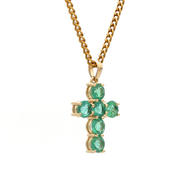 Natural Emerald Cross Pendant in 14k/18k Solid Gold – May Birthstone Necklace