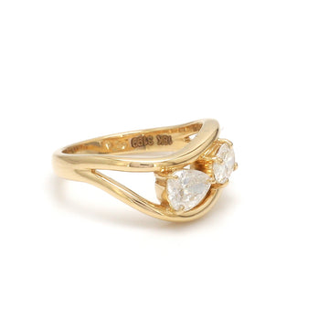 Two Stone Pear & Oval Diamond Open Wave Ring Gold