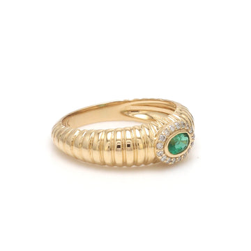 Emerald Diamond Halo Dome Ring Gold | Oval Emerald Vintage Dome Band