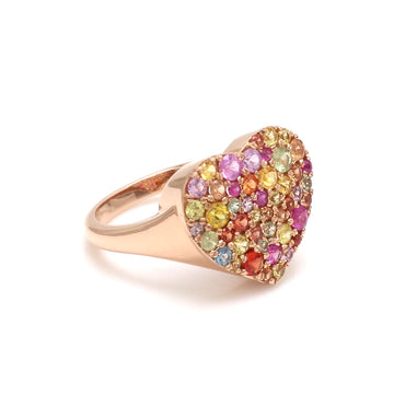 Rainbow Sapphire Pave Heart Ring