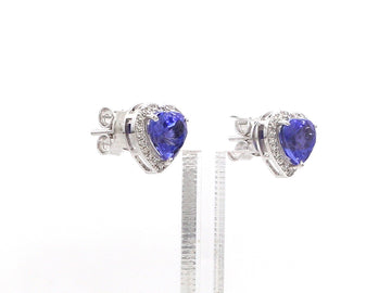 Tanzanite Heart Diamond Stud Earrings in 14K 18K White Gold – December Birthstone