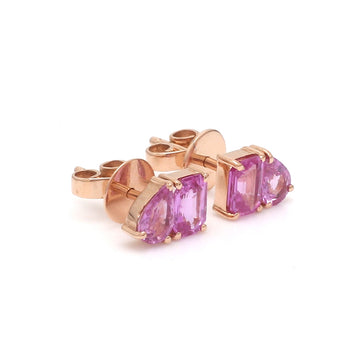 Pink Sapphire Octagon And Pear Two Stone Studs Earring