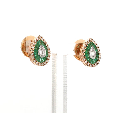 Emerald & Diamond Teardrop Stud Earrings in 14K 18K Gold