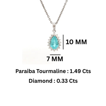 Teardrop Paraiba Tourmaline & Diamond Halo Pendant Necklace Gold