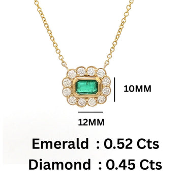 Emerald Halo Necklace Gold | Diamond Frame Pendant | May Birthstone Jewelry – Jewels Park